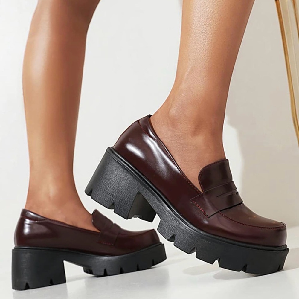 Mary Janes with Chunky Heel Slip-on Platform Loafers Wedge Oxfords Uniform dress